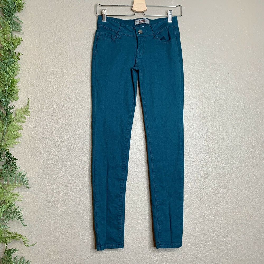 Iris Skinny Jeans Teal Low Rise Denim Juniors 3